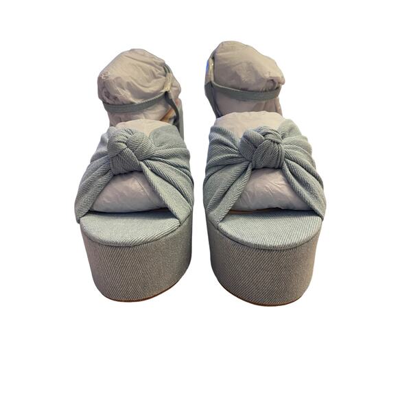 Loeffler Randall Roz-Den Knotted Platform Sandals Block Heel Light Denim 8.5B - Picture 8 of 15